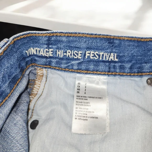 American Eagle Outfitters Blue Jean Shorts with Distressed Raw Hem - Picture 3 of 5